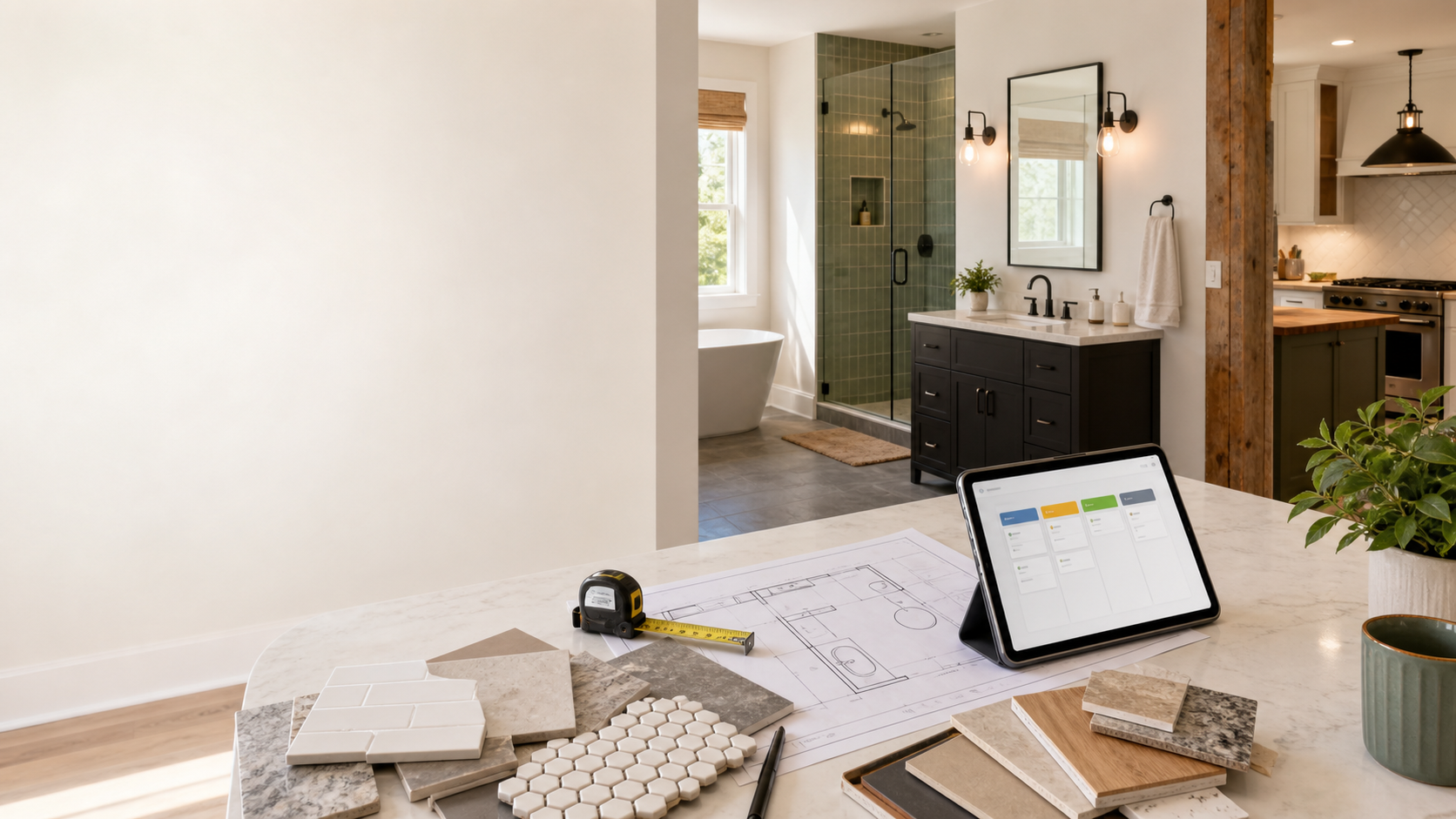 Home improvement contractor reviewing a remodeling project